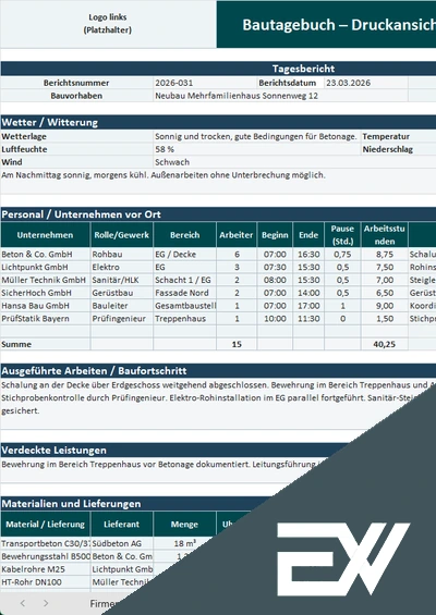 Bautagebuch Excel Bautagebuch Excel