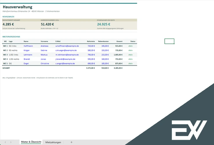 excel hausverwaltung abrechnung dashboard