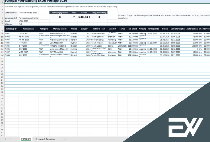 fahrzeugliste excel