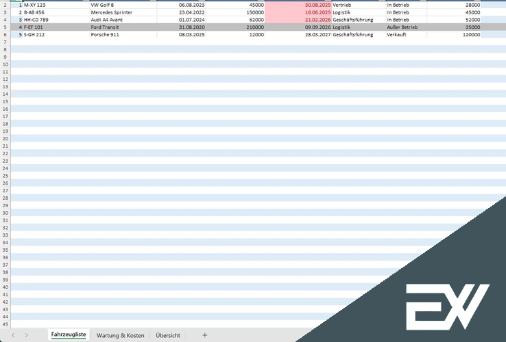 fuhrparkmanagement excel vorlage