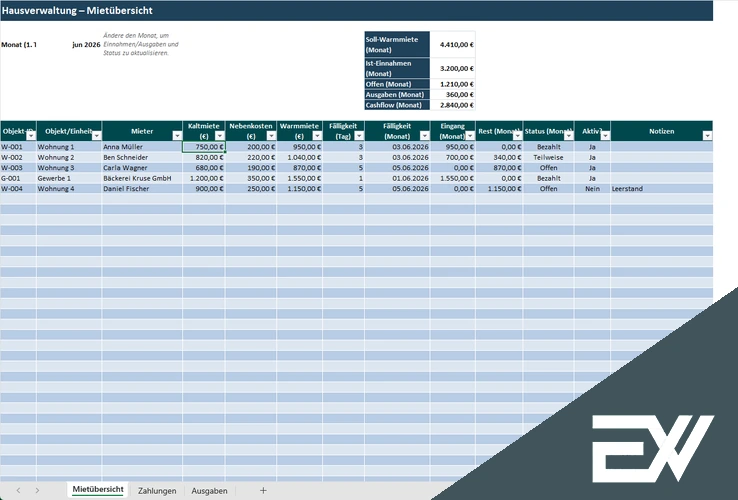 miet und hausverwaltung software excel
