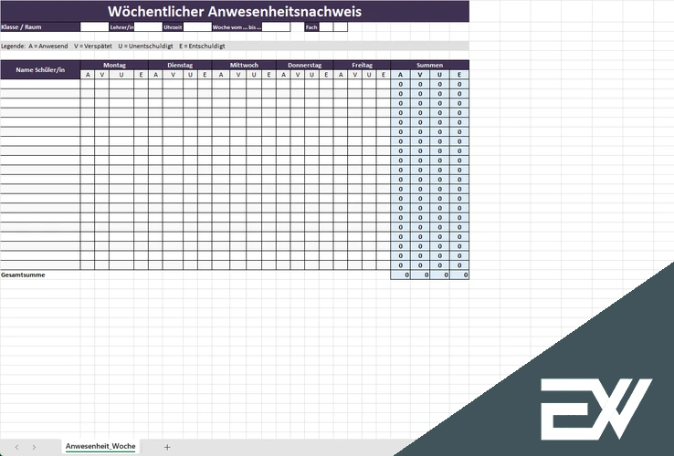 Anwesenheitsnachweis Excel