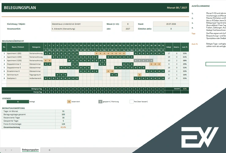 Belegungsplan Vorlage