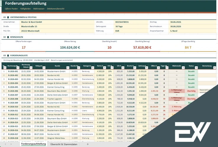 Forderungsaufstellung Excel