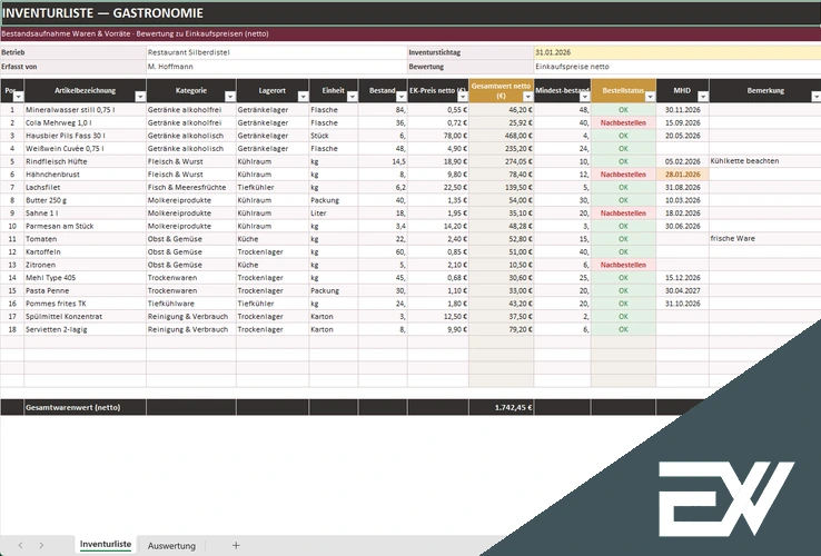 Inventur Gastronomie Excel