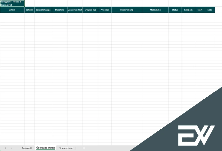 Schichtuebergabe Protokoll excel vorlage