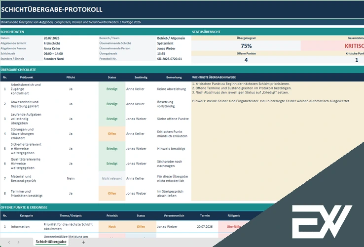 Schichtuebergabe Protokoll excel