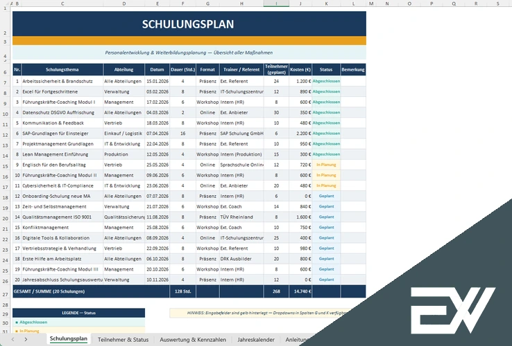 Schulungsplan Excel