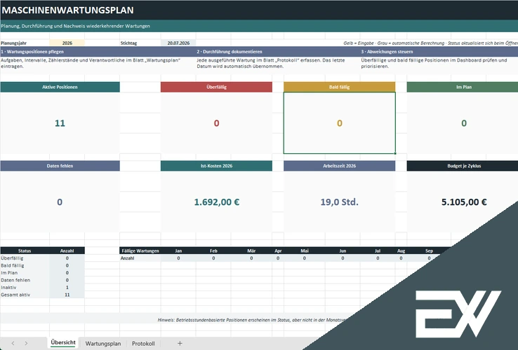 Wartungsplan Maschinen Excel