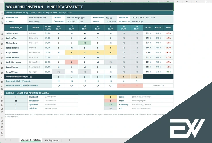 Dienstplan Kita Vorlage Kostenlos