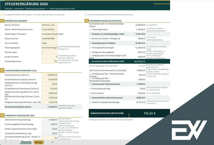 excel steuererklaerung privat