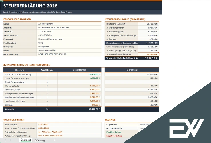 excel tabelle fuer steuererklaerung