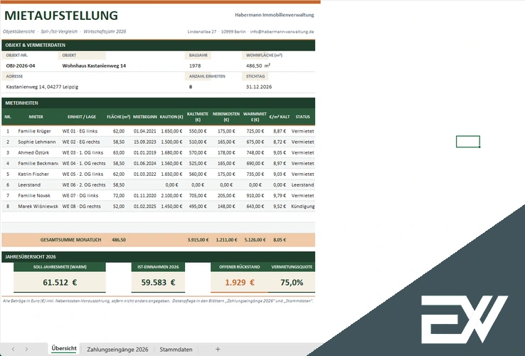 Mietaufstellung Excel Vorlage