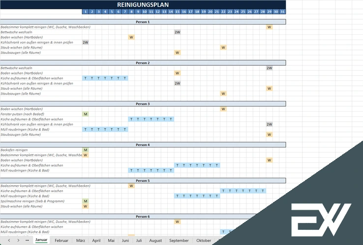 reinigungsplan excel
