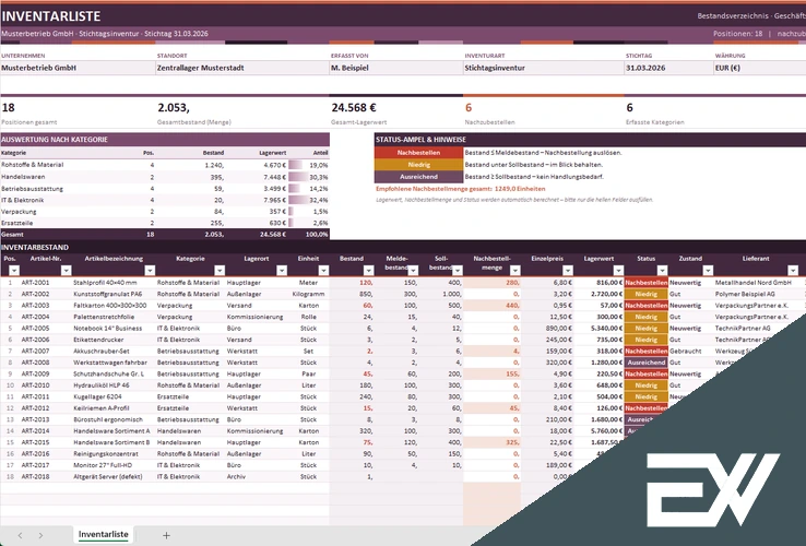 Inventarliste Excel Vorlage