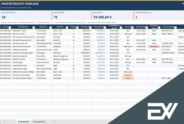 Inventarliste Excel