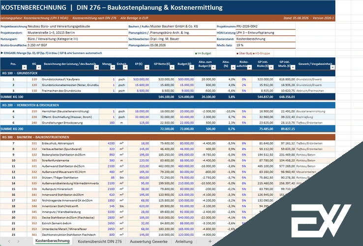 Kostenberechnung DIN276 Excel