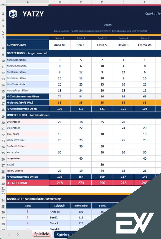 Yatzy Excel