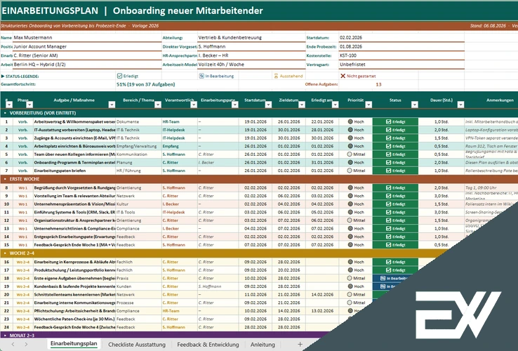 Einarbeitungsplan neuer Mitarbeiter Muster