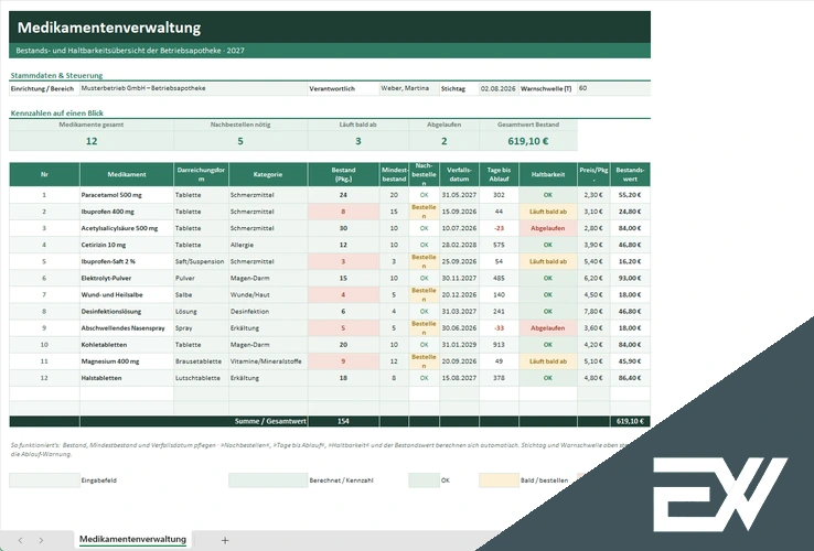 Medikamenten Tabelle Excel