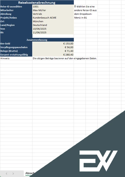Reisekostenabrechnung Excel