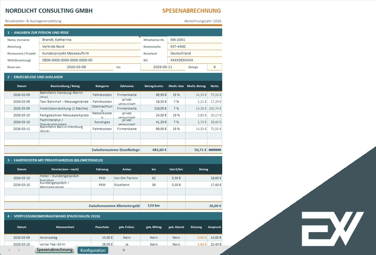 Spesenabrechnung Vorlage Excel kostenlos