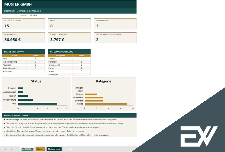Datenbank Vorlage Excel kostenlos