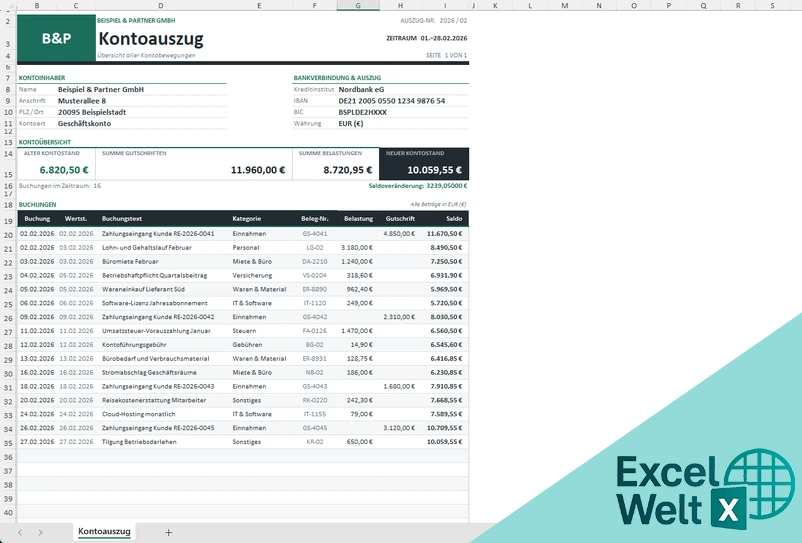 Kontostand Excel Vorlage