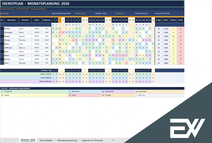 Monatsdienstplan zum Ausdrucken kostenlos