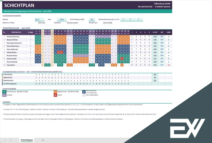 Schichtpläne Excel
