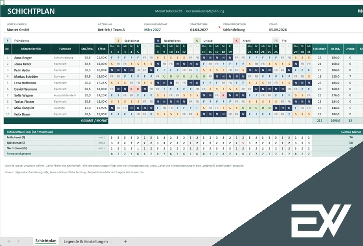 Schichtplan Vorlage 2027