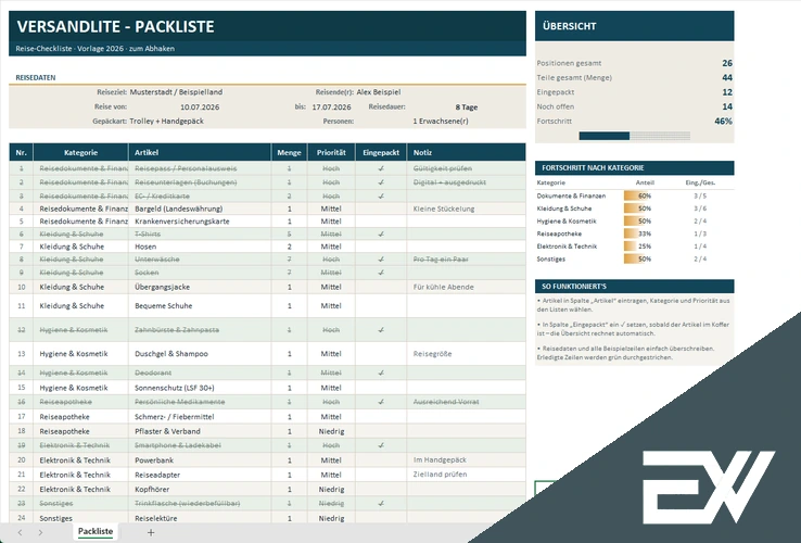 Versandliste in Excel