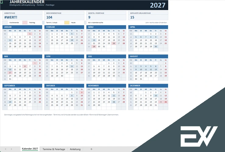 Excel Jahreskalender Vorlage