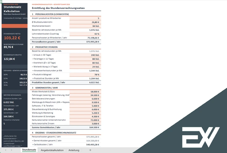 Kalkulation Handwerk Excel