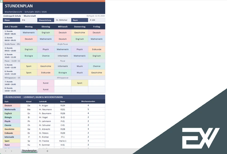 Stundenplan Excel