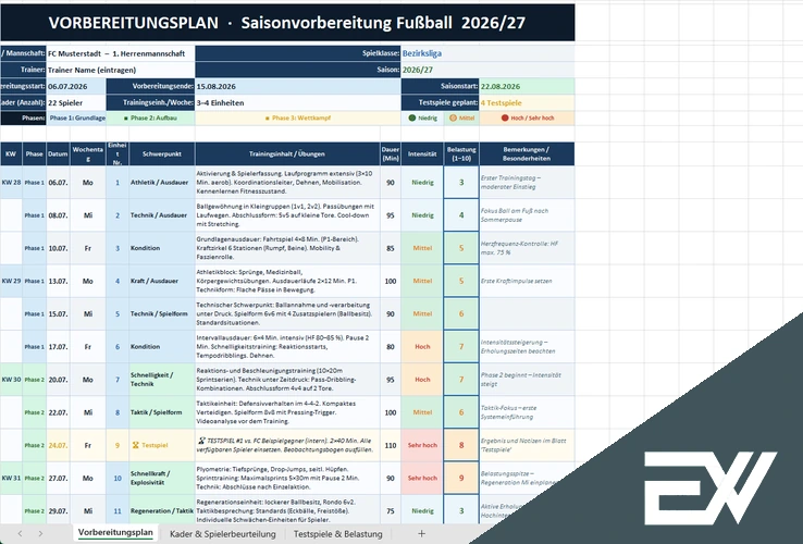 Vorbereitungsplan Fussball Vorlage