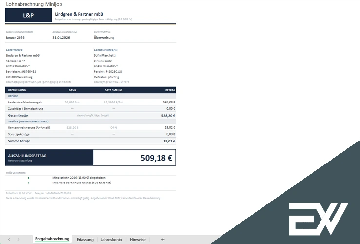Lohnabrechnung Minijob Formular kostenlos