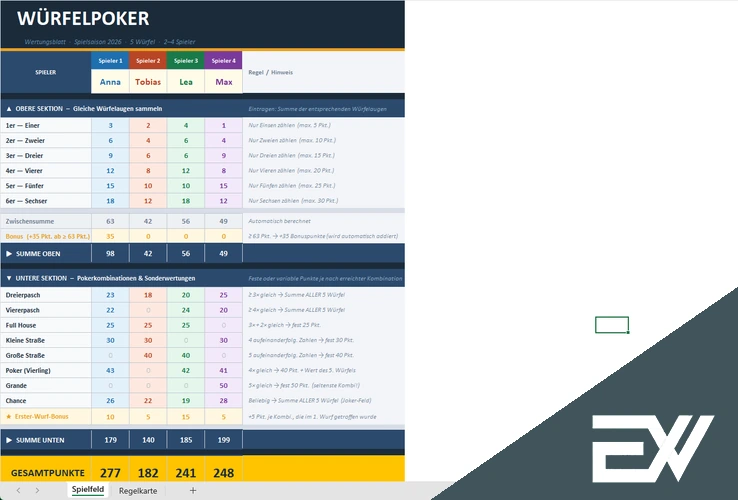 Würfelpoker Excel Vorlage